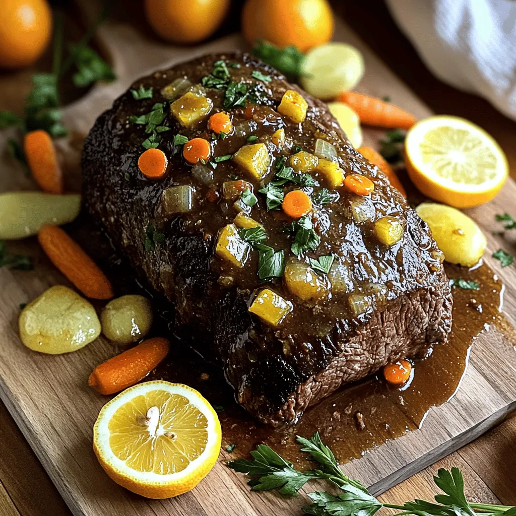 - Boneless beef chuck roast (3 to 4 pounds) - Olive oil (2 tablespoons) - Chopped onion (1 large)