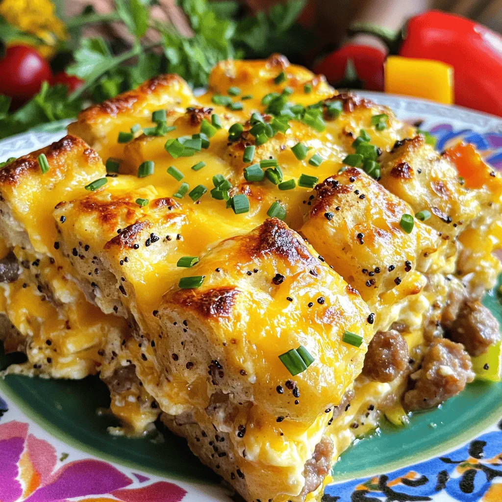 To make a tasty bagel breakfast casserole, you need some key ingredients. Here’s what you need: - 6 everything bagels, cut into cubes - 8 large eggs - 2 cups milk (whole or 2%) - 1 cup shredded sharp cheddar cheese - 1 cup cooked breakfast sausage, crumbled - 1 bell pepper, diced (red or green) - 1 small red onion, finely chopped - 2 tablespoons fresh chives, chopped (plus extra for garnish) - 1 teaspoon garlic powder - Salt and black pepper to taste - 1 tablespoon olive oil
