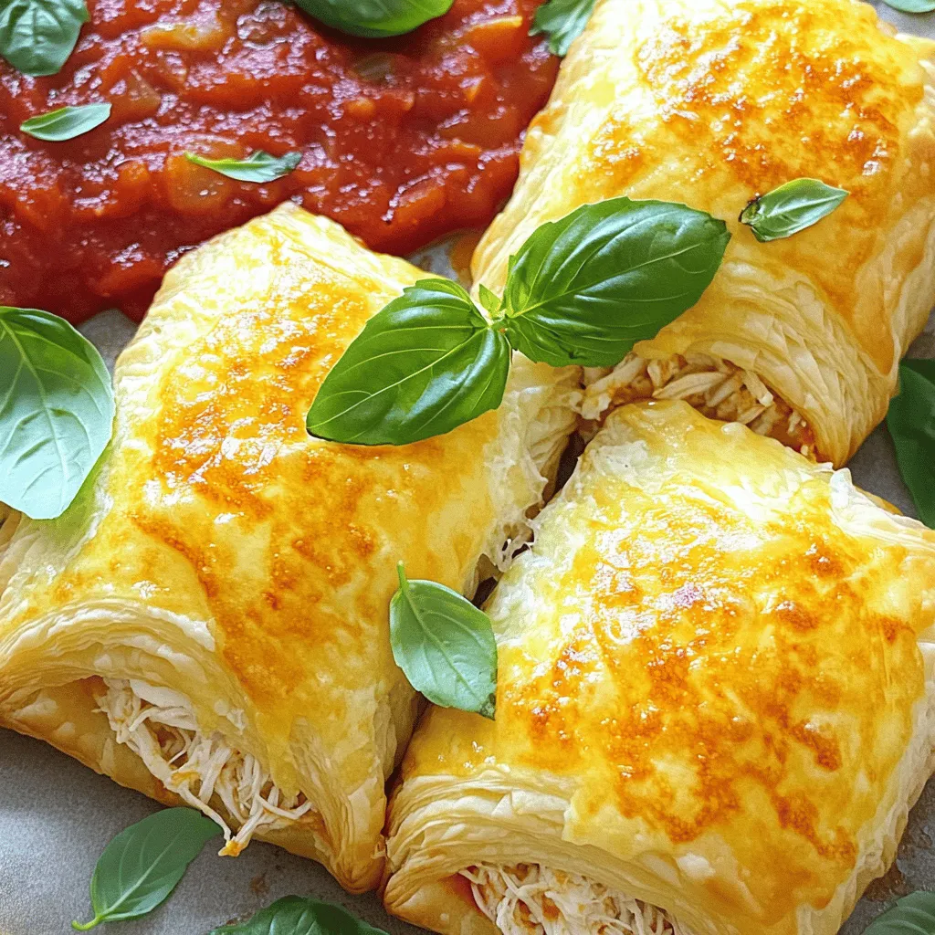 Chicken Parmesan pillows are delightful pockets of flavor. They blend the beloved tastes of chicken parmesan into a fun, easy-to-eat form. Each pillow holds a mix of shredded chicken, cheese, and marinara sauce, all wrapped in flaky puff pastry.