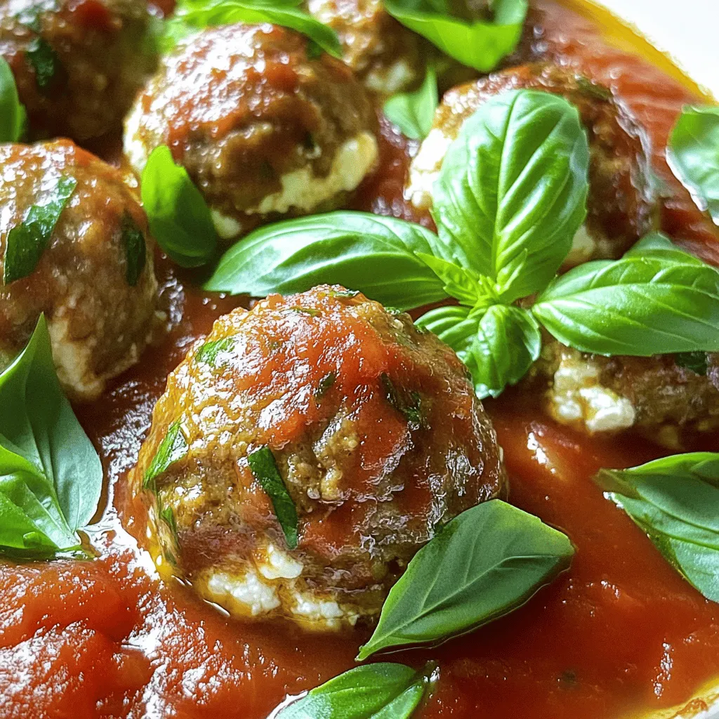 To make Ricotta Meatballs, gather these ingredients: - 1 cup ricotta cheese - 1 lb ground beef - 1/2 cup breadcrumbs - 1/4 cup grated Parmesan cheese - 1/4 cup fresh basil, chopped - 1 large egg - 2 cloves garlic, minced - 1 teaspoon dried oregano - 1 teaspoon salt - 1/2 teaspoon black pepper - 1 jar (24 oz) marinara sauce - Olive oil for frying - Fresh basil leaves for garnish