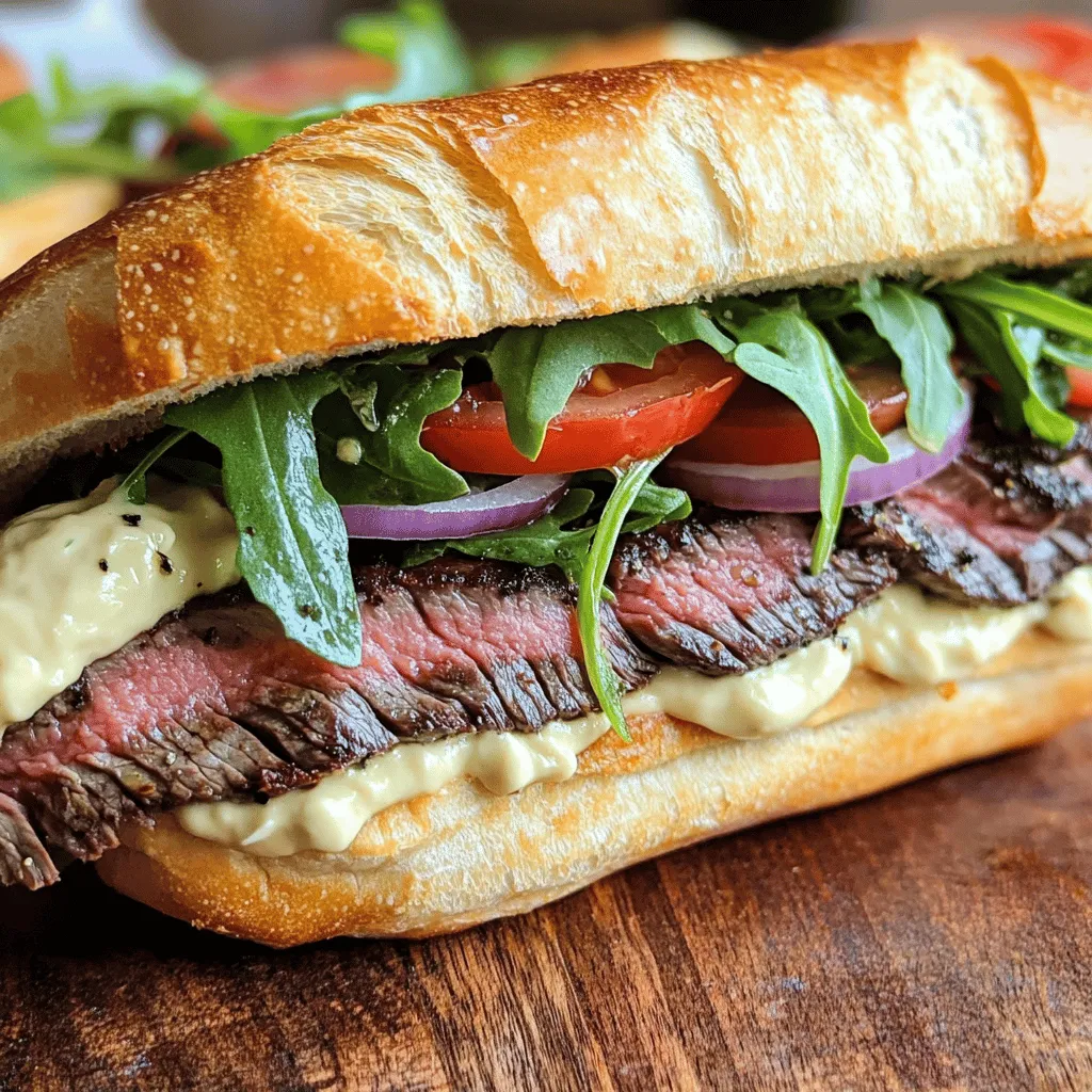 The best steak sandwich starts with good meat. I recommend flank steak. It has great flavor and tender texture. When cooked right, it melts in your mouth. Slice it thin against the grain. This makes each bite easier to chew.