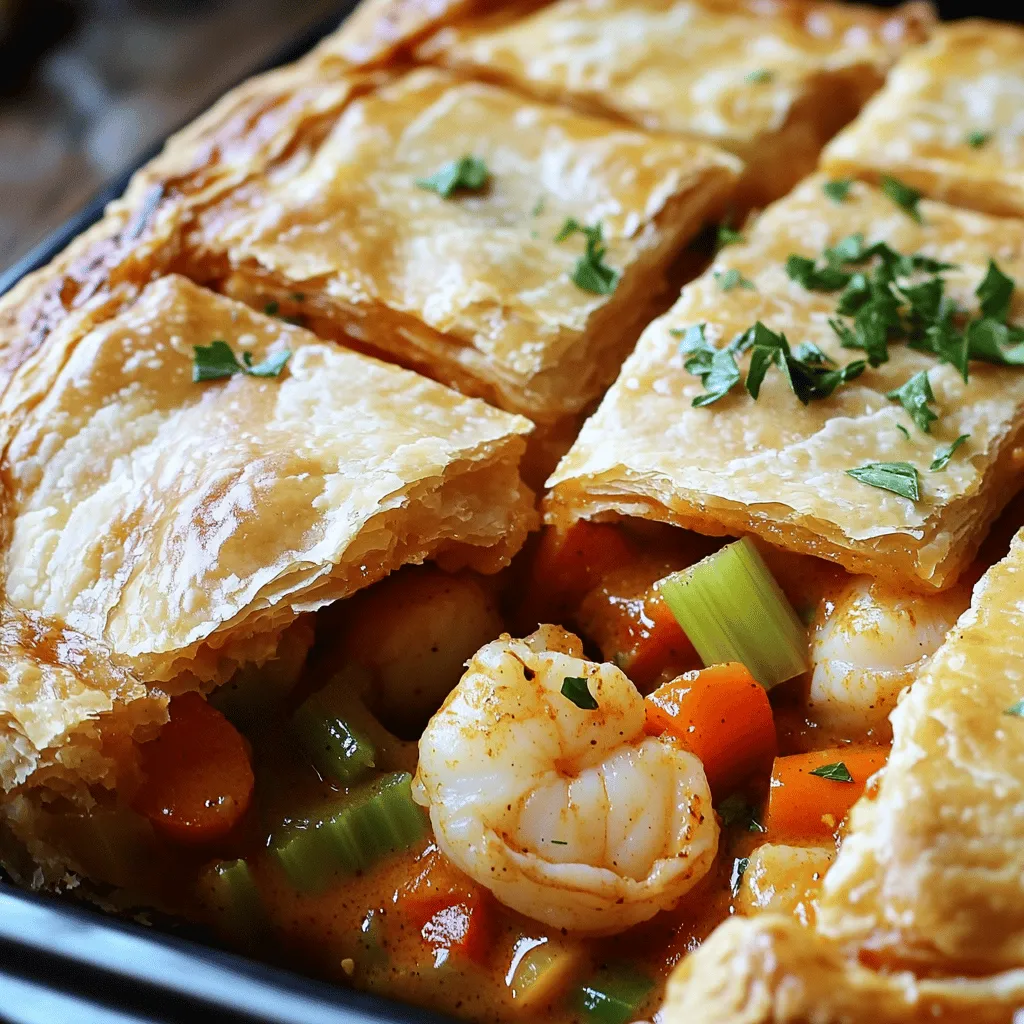 To make a great Cajun seafood pot pie, you need the best seafood and spices. The key seafood pot pie ingredients include shrimp, crab meat, and scallops. I love using one pound each of shrimp and crab meat, plus a cup of bay scallops. These seafood choices bring rich flavors and a nice texture.