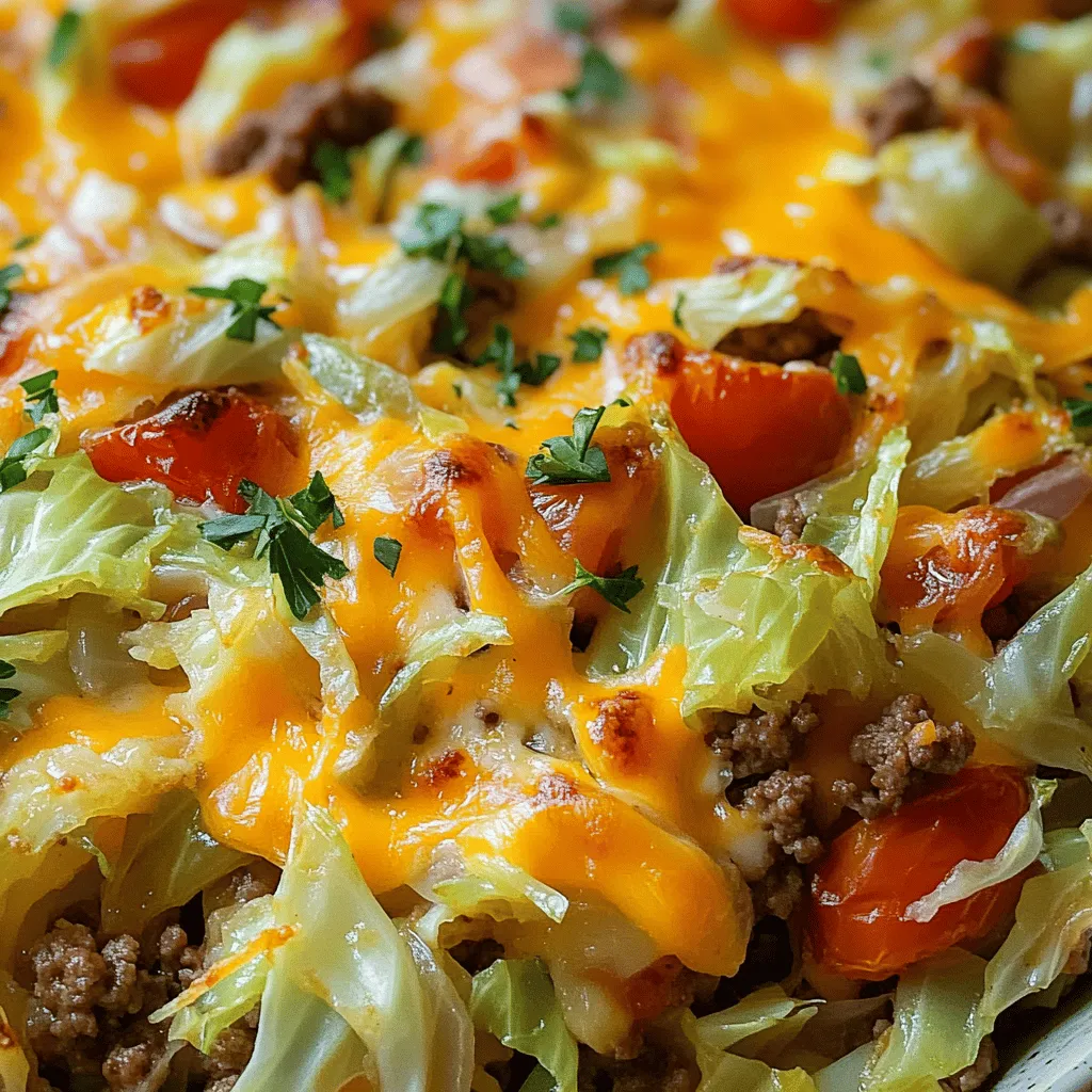 To make comforting cabbage and ground beef casserole, you need simple yet tasty ingredients. The main star is one medium green cabbage, chopped. You also need one pound of ground beef. This meat adds great flavor and protein to the dish.