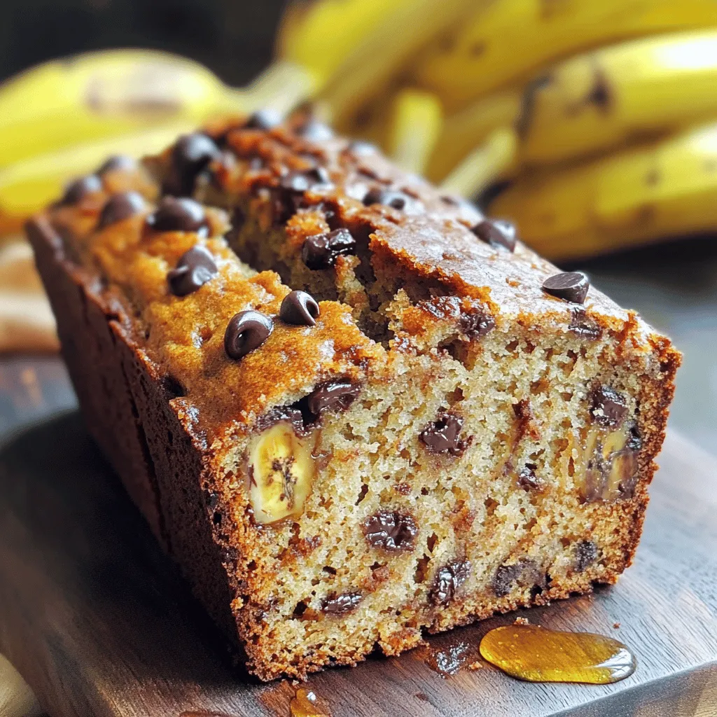 To make a great chocolate chip banana bread, you need key ingredients. The main one is ripe bananas. They bring a sweet flavor and soft texture. You also need unsalted butter. It adds richness and moisture. Brown sugar is next. It gives a deep sweetness and helps keep the bread moist.