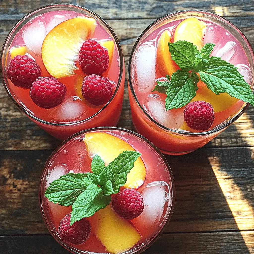 - 1 cup fresh raspberries - 1 cup ripe peaches, pitted and sliced