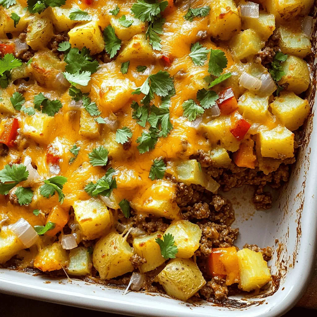 The beefy cattle drive casserole shines with its simple yet hearty ingredients. First, you need one pound of ground beef. This gives the dish its rich flavor and protein. Next, add a medium onion, diced. The onion adds sweetness and depth. Two cloves of minced garlic bring a punch of flavor that enhances the beef.