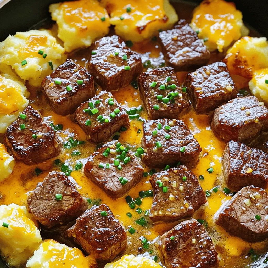 To make garlic butter steak bites and crispy cheddar smashed potatoes, you need fresh, quality ingredients. This ensures your dish shines with flavor.