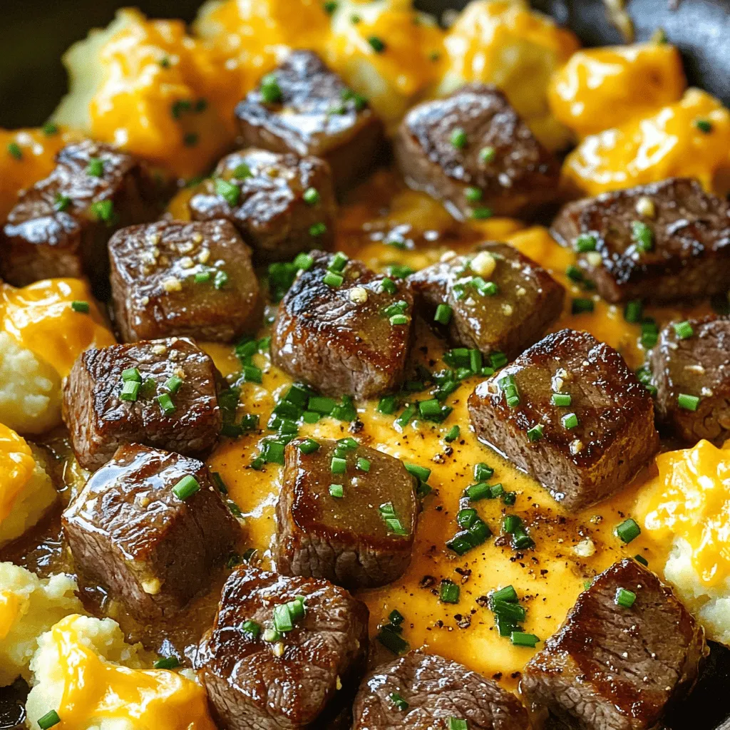 Garlic Butter Steak Bites with Crispy Cheddar Potatoes