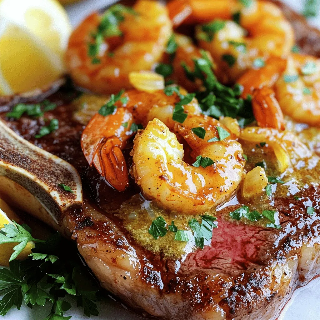 To make a steak with Cajun shrimp, start with two ribeye steaks. They should be about one inch thick. You will also need salt and black pepper for seasoning. Olive oil is essential for marinating the meat. Garlic powder, onion powder, smoked paprika, and cayenne pepper will add great flavor. For the shrimp, you need one pound of large, peeled, and deveined shrimp. Unsalted butter and minced garlic will enhance the sauce. Lastly, Worcestershire sauce and fresh parsley are needed for garnish.