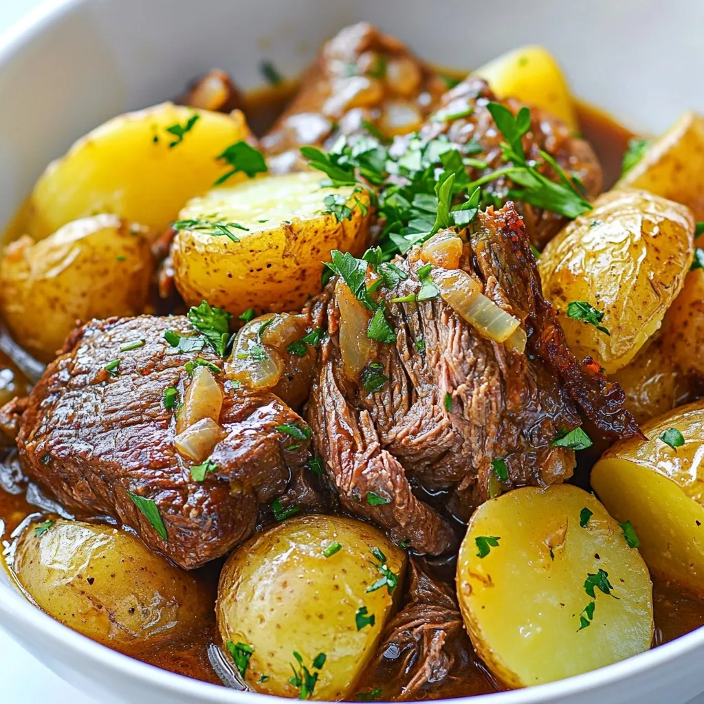 Slow Cooker Garlic Butter Beef &#038; Potatoes Delight