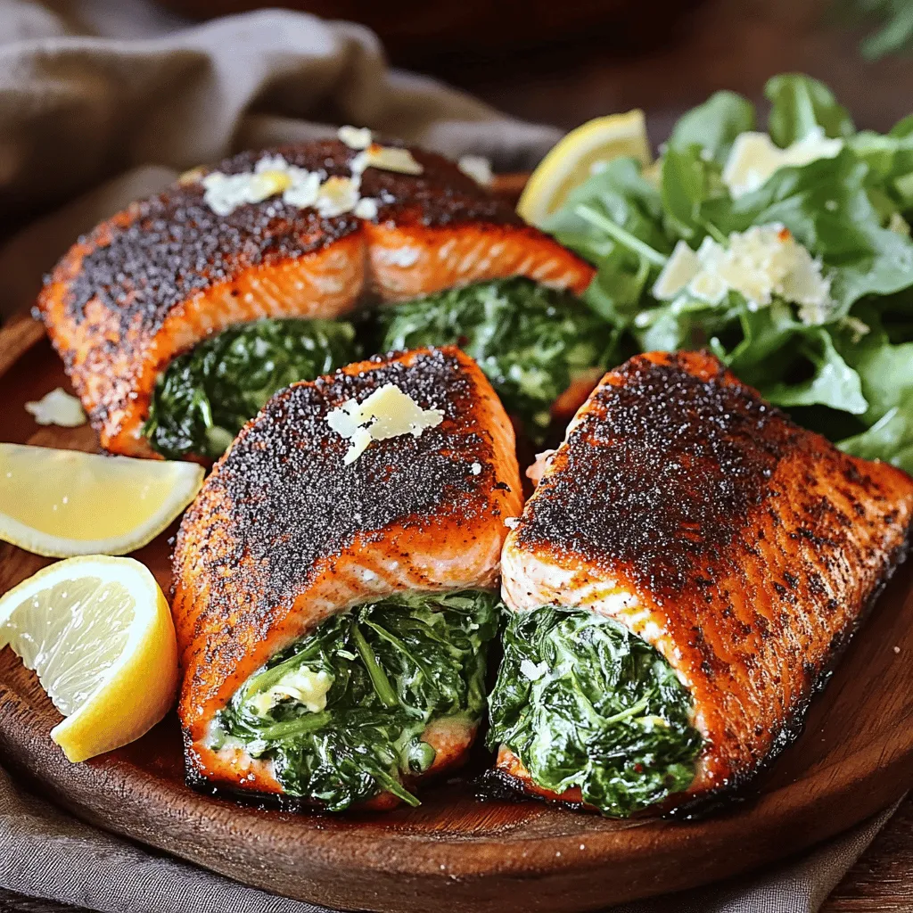Blackened Salmon Stuffed with Spinach and Cheese Delight