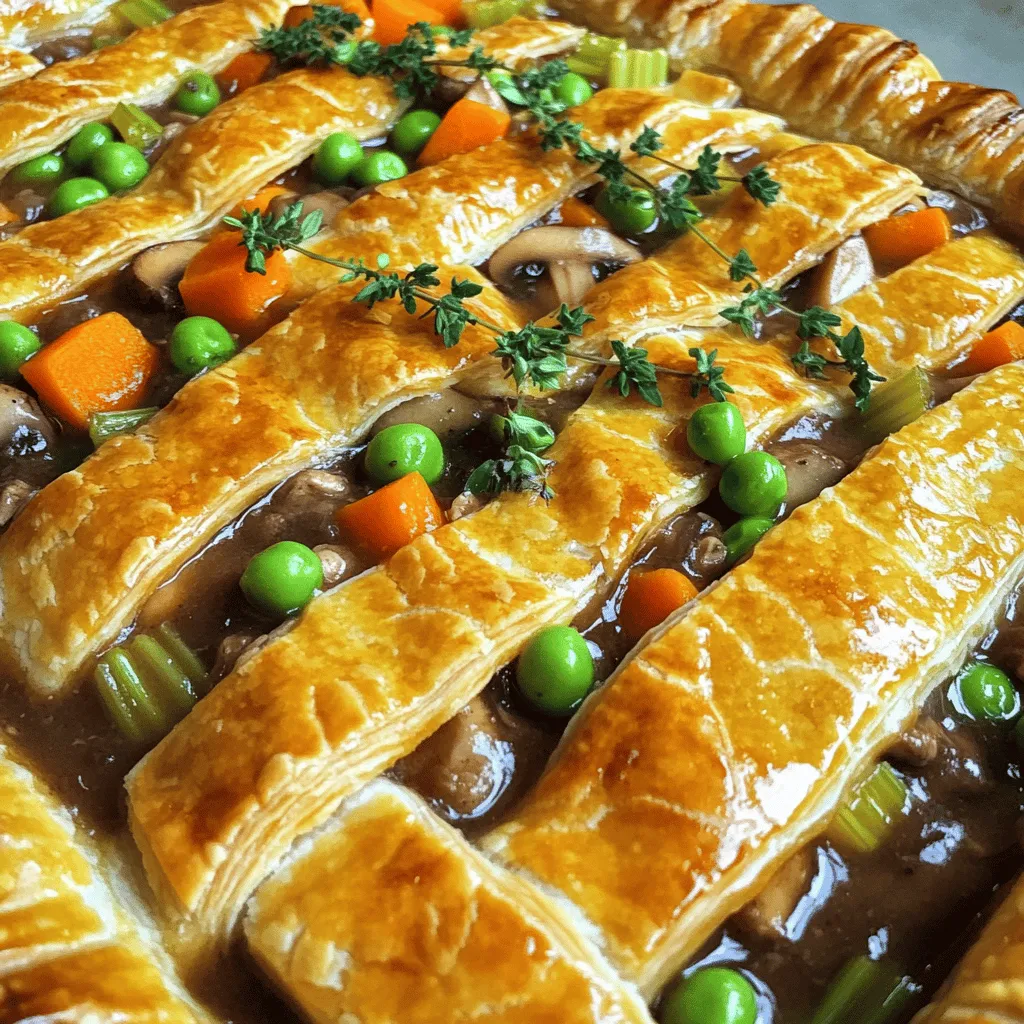 To create a great coq au vin pot pie, you need key ingredients. First, choose chicken thighs. They are tender and full of flavor. You will also need olive oil to cook the chicken. Next, gather some veggies. Onion, carrots, and celery add nice texture and taste. Garlic and mushrooms bring even more depth.