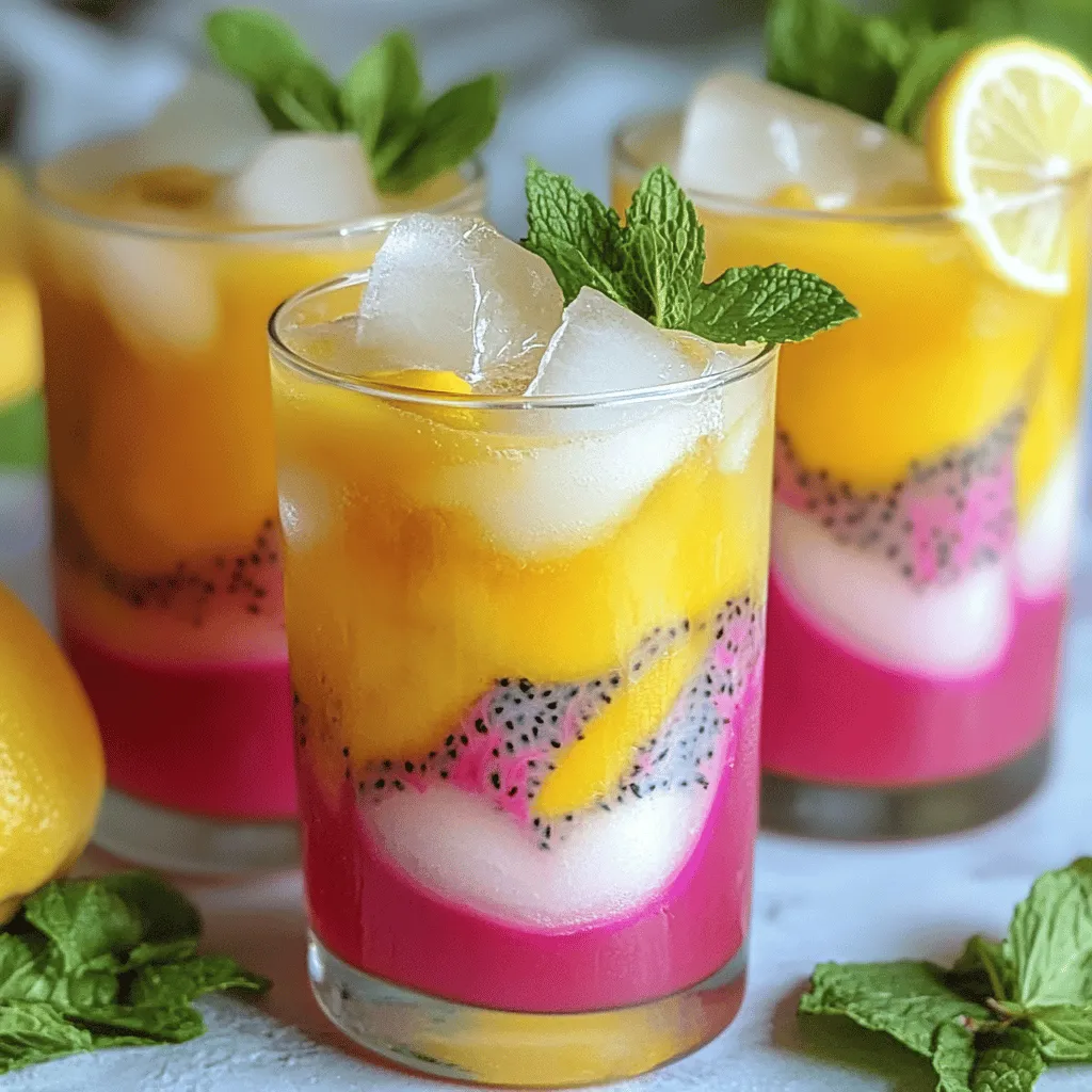 To make this vibrant drink, you need a few key ingredients. The main stars are ripe mangoes and dragon fruit. These fruits not only add flavor but also give a stunning look.