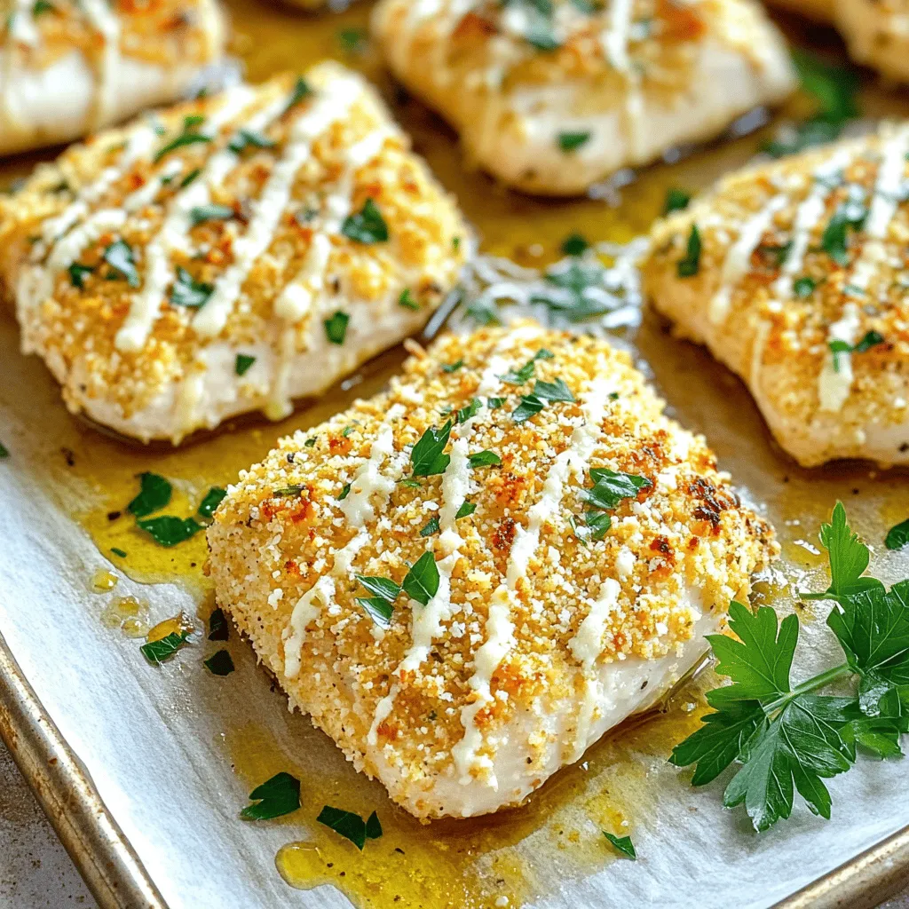 - 4 boneless, skinless chicken breasts - 1 cup grated Parmesan cheese - 1 cup breadcrumbs