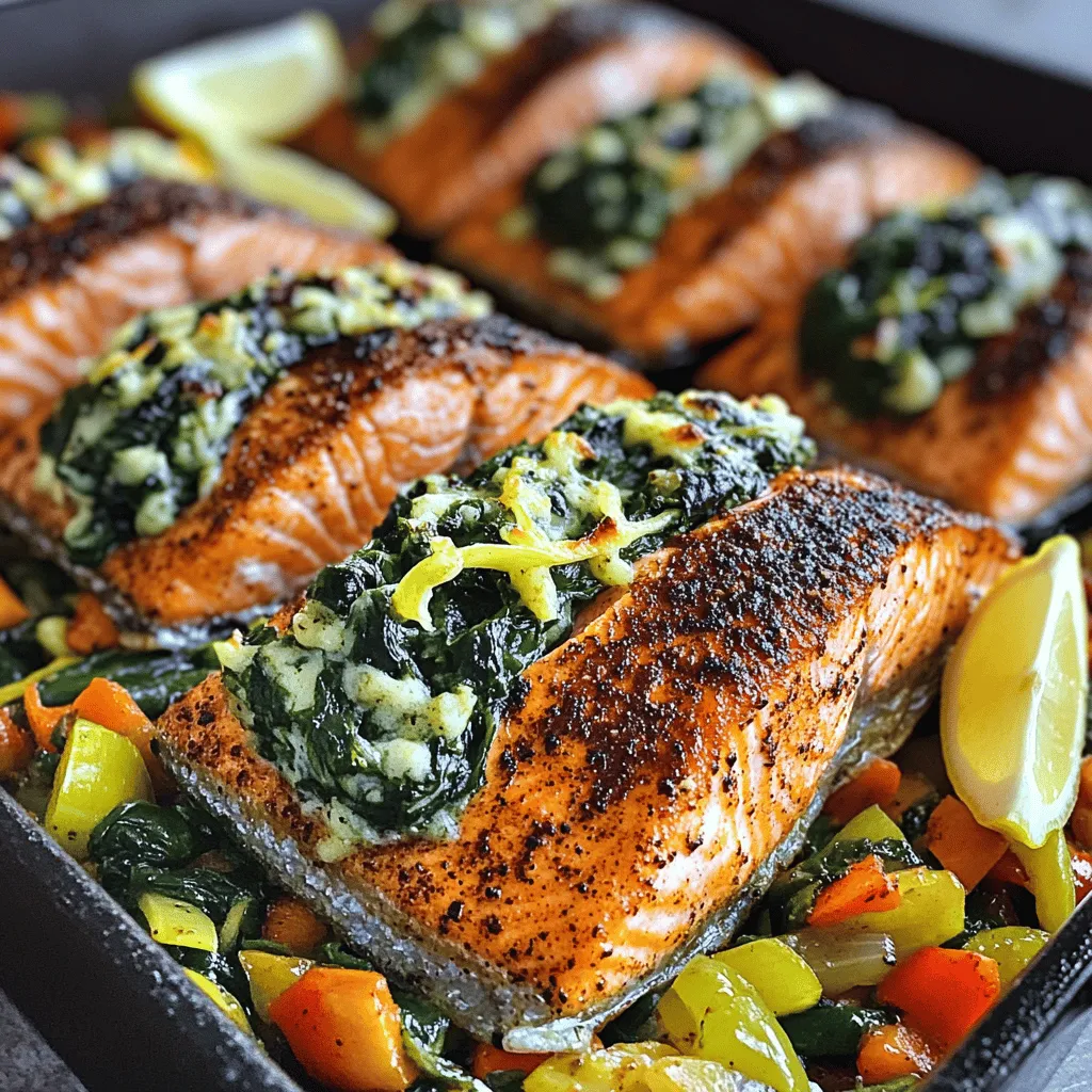 Blackened Salmon Stuffed with Spinach and Cheese Delight