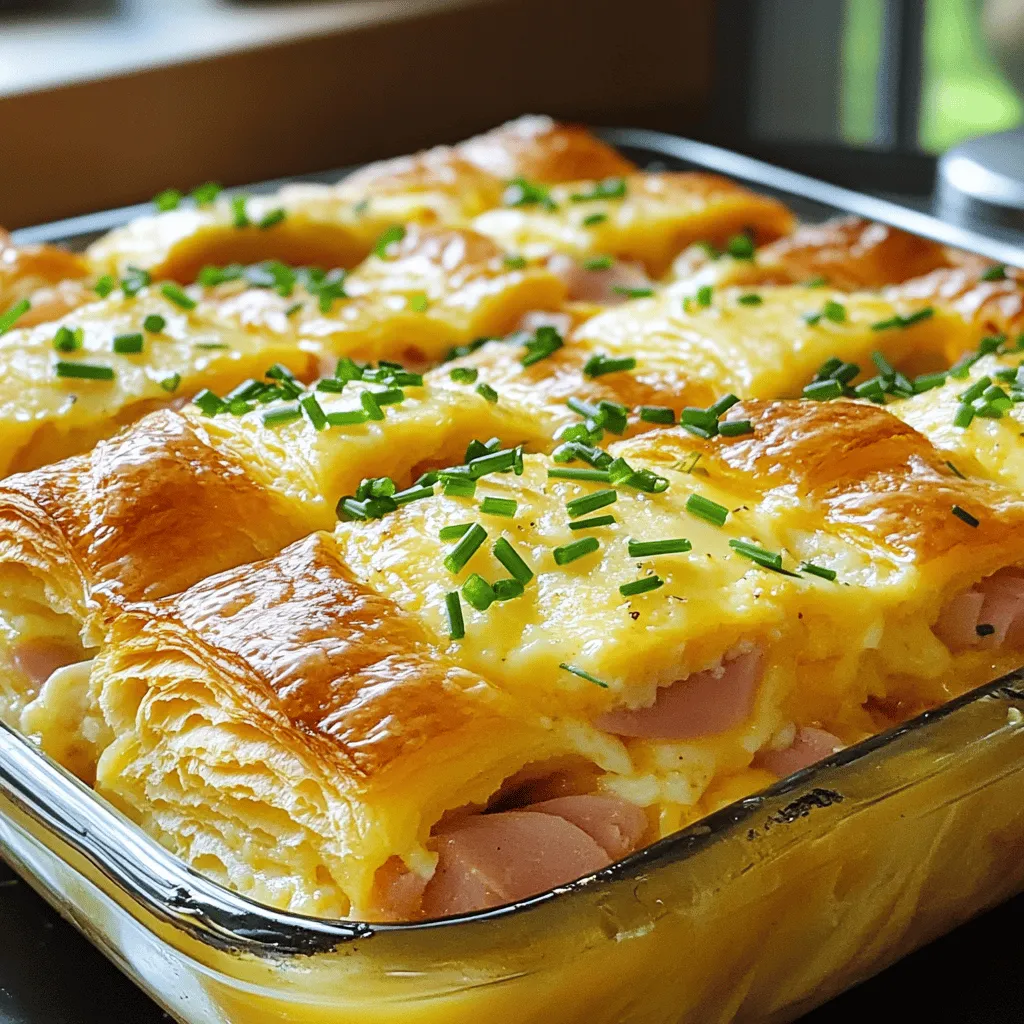 To make a tasty ham and cheese croissant bake, gather these simple ingredients: