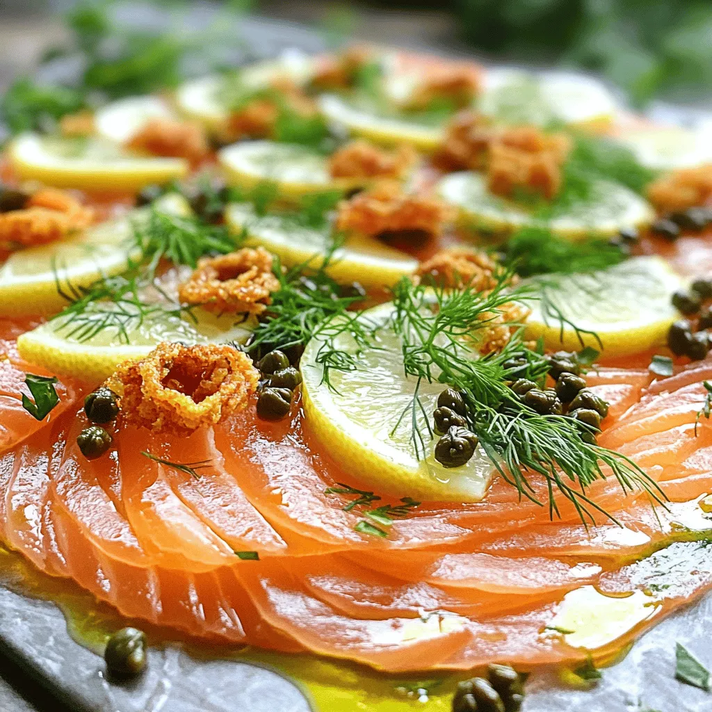 Smoked Salmon Carpaccio with Fried Capers and Herbs Delight