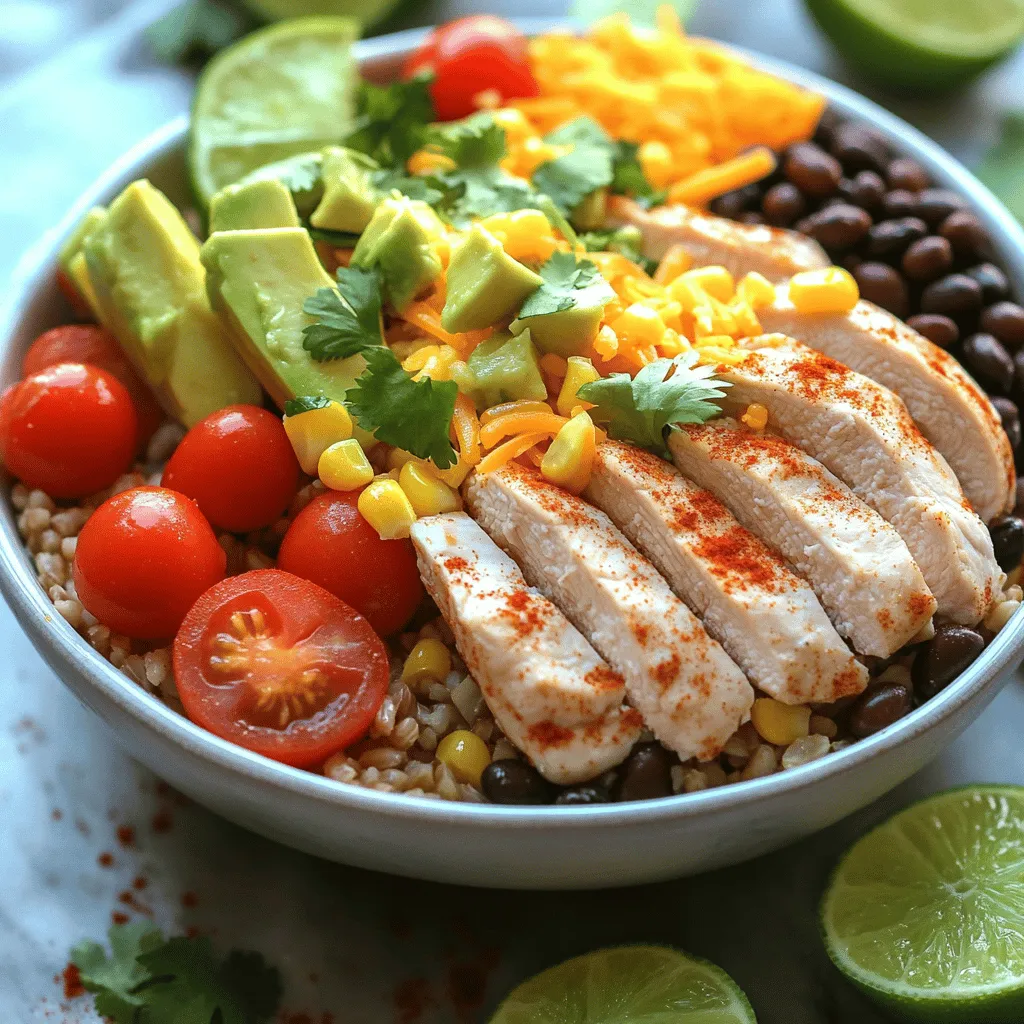 When making burrito bowls with chicken, you need fresh and tasty ingredients. A basic chicken burrito bowl recipe starts with two boneless, skinless chicken breasts. You can season them with two teaspoons of taco seasoning. This adds a nice kick to your dish.