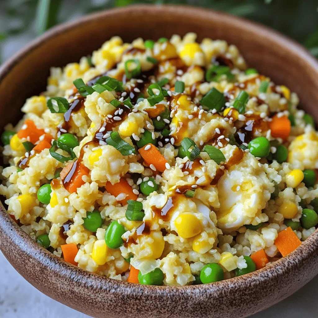To make a great cauliflower fried rice recipe, you need some simple ingredients. The main star is, of course, cauliflower. You will use one medium head of cauliflower, which you will rice. This means you will break it down into small, rice-like pieces.