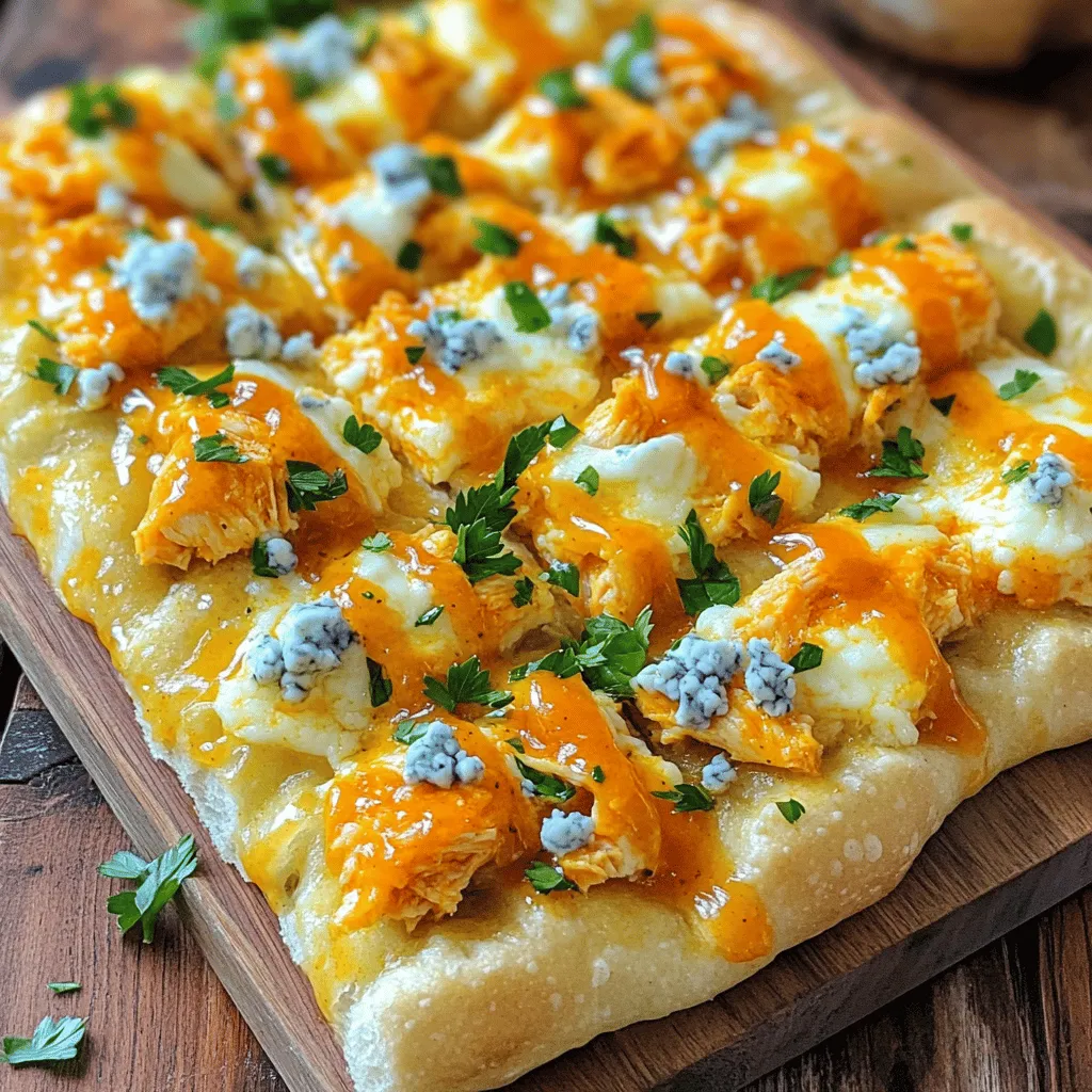 To make buffalo chicken focaccia, you need a few simple ingredients. First, gather 2 cups of all-purpose flour, 1 teaspoon of instant yeast, 1 teaspoon of salt, and 3/4 cup of warm water. You will also need 1 tablespoon of olive oil and 1 cup of shredded cooked chicken. For flavor, use 1/2 cup of buffalo sauce, 1/2 cup of shredded mozzarella cheese, and optional blue cheese crumbles. Finally, add 1/2 teaspoon of garlic powder and 1/2 tablespoon of fresh parsley for garnish.