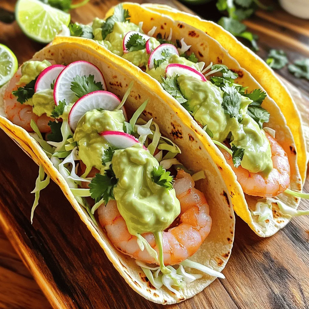 Mouthwatering Shrimp Tacos with Avocado Cream Delight