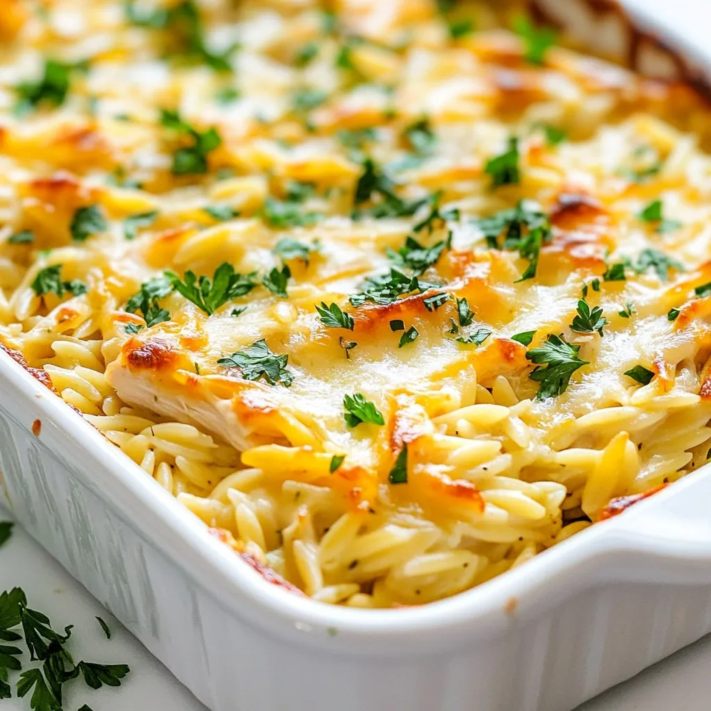 French Onion Chicken Orzo Bake Delightful Dish