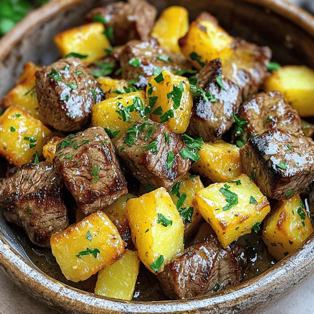 Garlic Butter Steak Bites and Potatoes Delight Dish