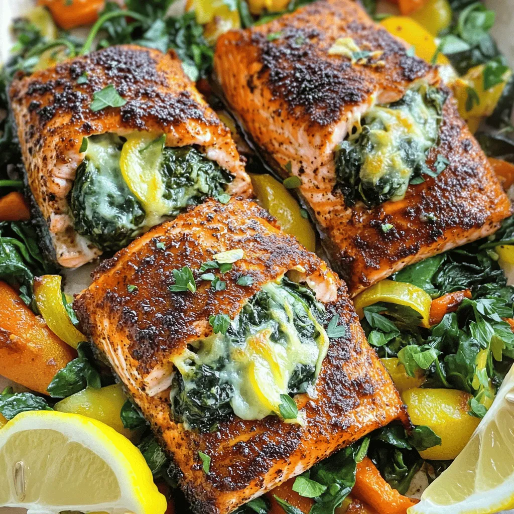 Blackened Salmon Stuffed with Spinach and Parmesan Delight