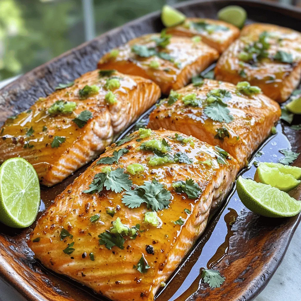 To make the honey-lime garlic butter salmon recipe, you need a few key ingredients. First, you need four salmon fillets, each about six ounces. Fresh salmon gives the best flavor and texture.