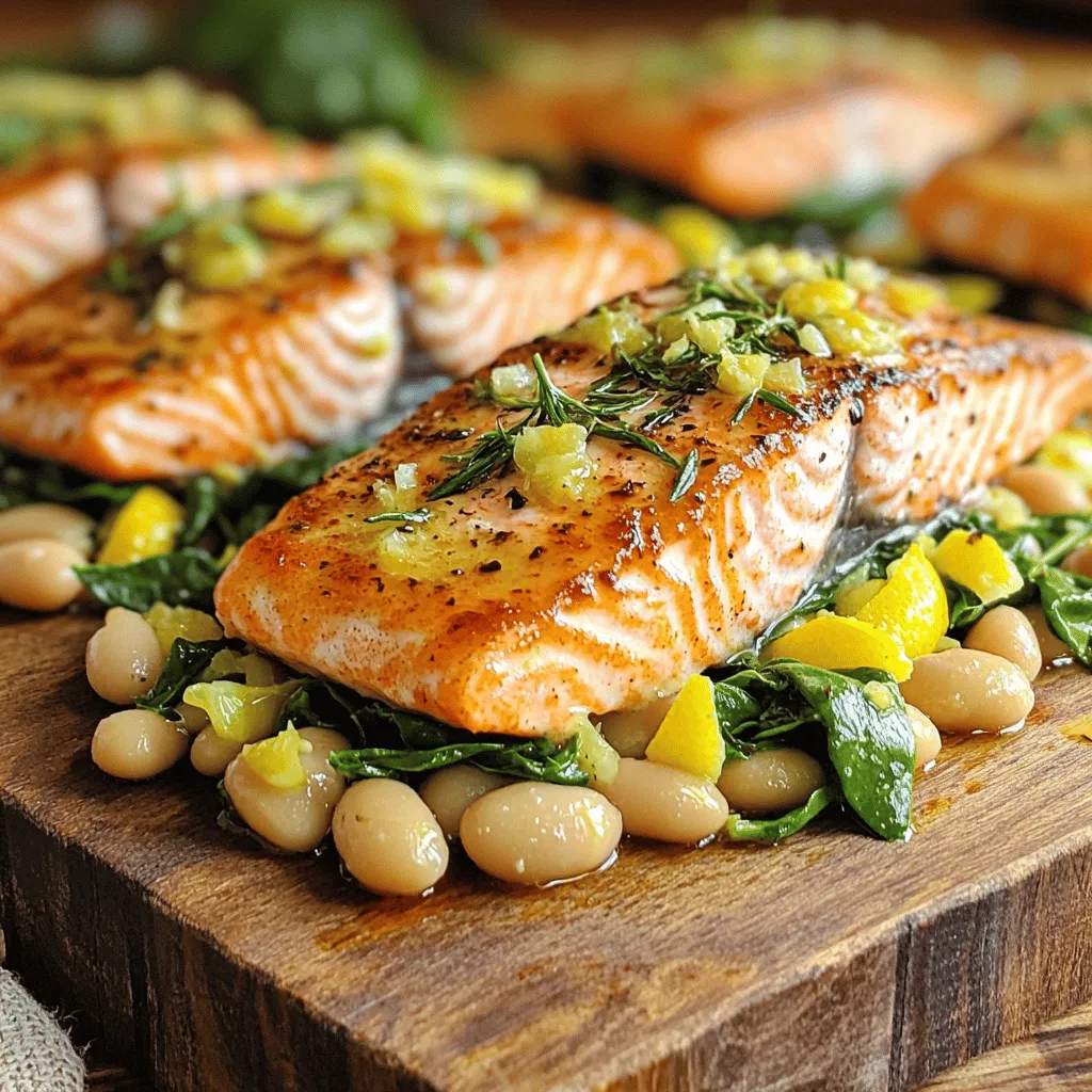 Garlic Butter Salmon and Lemon White Beans Delight