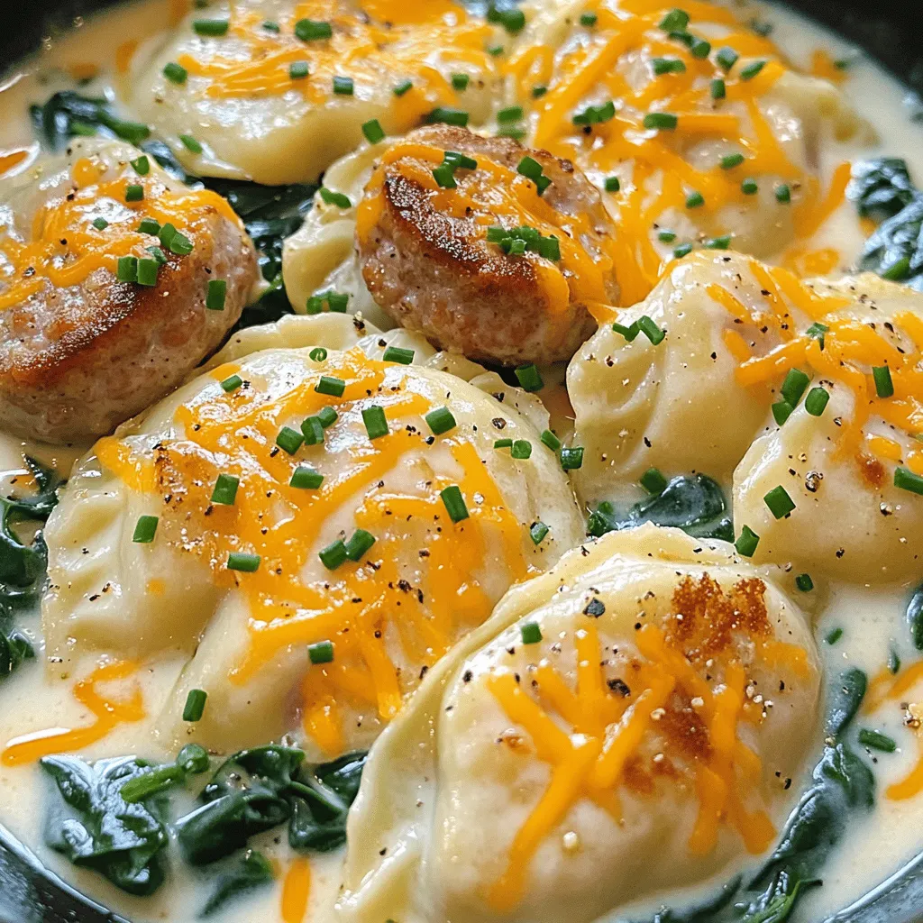 To make a creamy pierogi and turkey sausage skillet, you