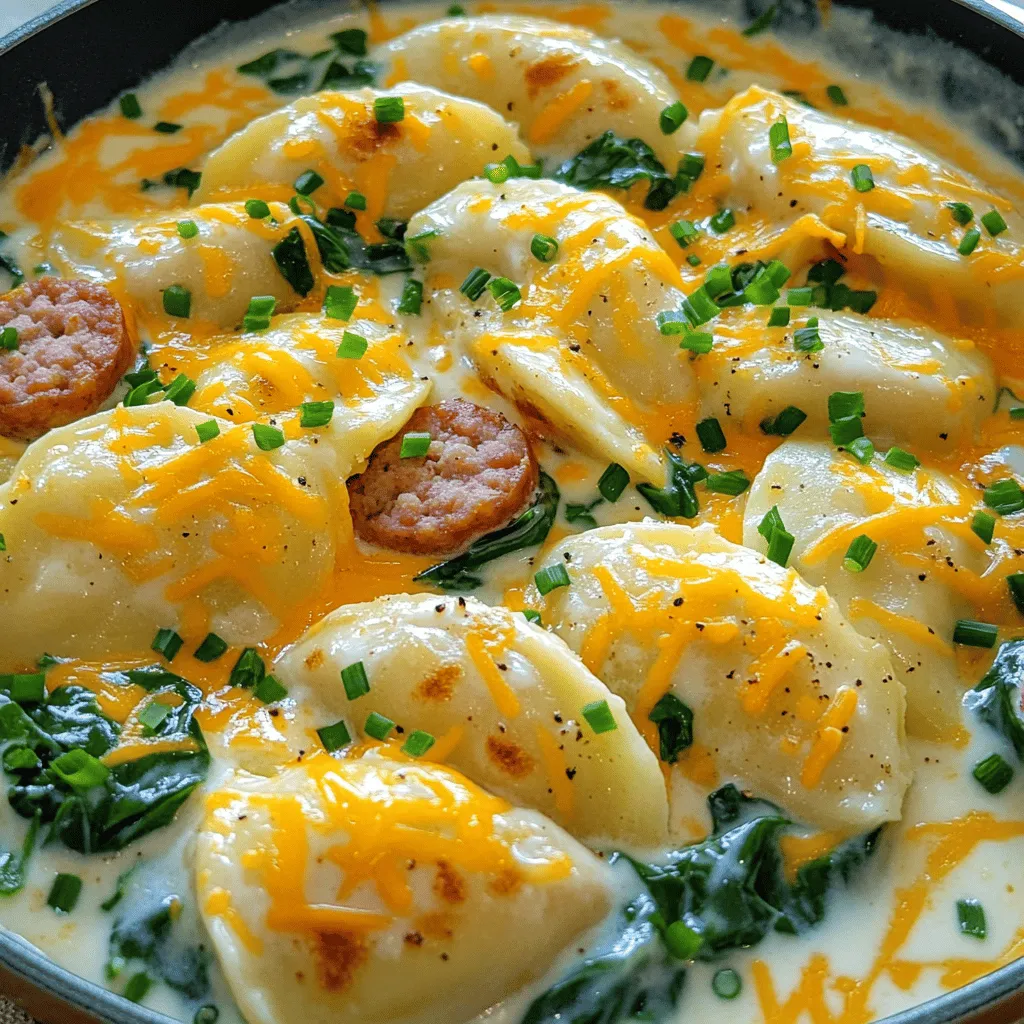 Creamy Pierogi and Turkey Sausage Skillet Delight