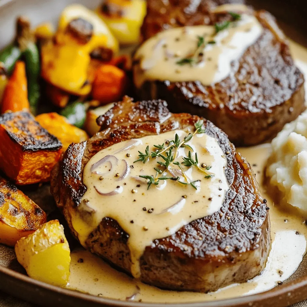 To make a great seared filet mignon with shallot peppercorn cream sauce, you need fresh ingredients. The main star is the filet mignon. I use two 6 oz steaks, about 1.5 inches thick. These cuts offer a tender and juicy bite.