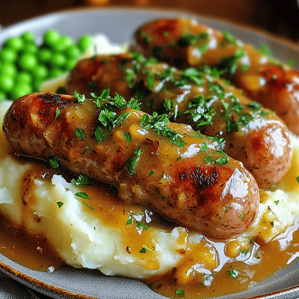 - 4 pork sausages (your choice of flavor) - 4 large potatoes (peeled and chopped) - 2 tablespoons olive oil - 1 cup milk - 1/2 cup unsalted butter