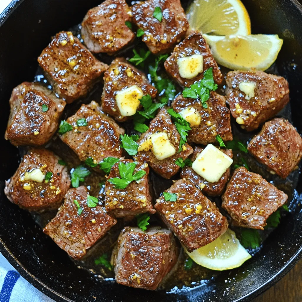 - 1 lb sirloin steak, cut into 1-inch cubes - 2 tablespoons Cajun seasoning - 3 tablespoons unsalted butter - 4 cloves garlic, minced - 1 tablespoon fresh parsley, chopped - 1 teaspoon Worcestershire sauce - Salt and pepper to taste - Lemon wedges for serving