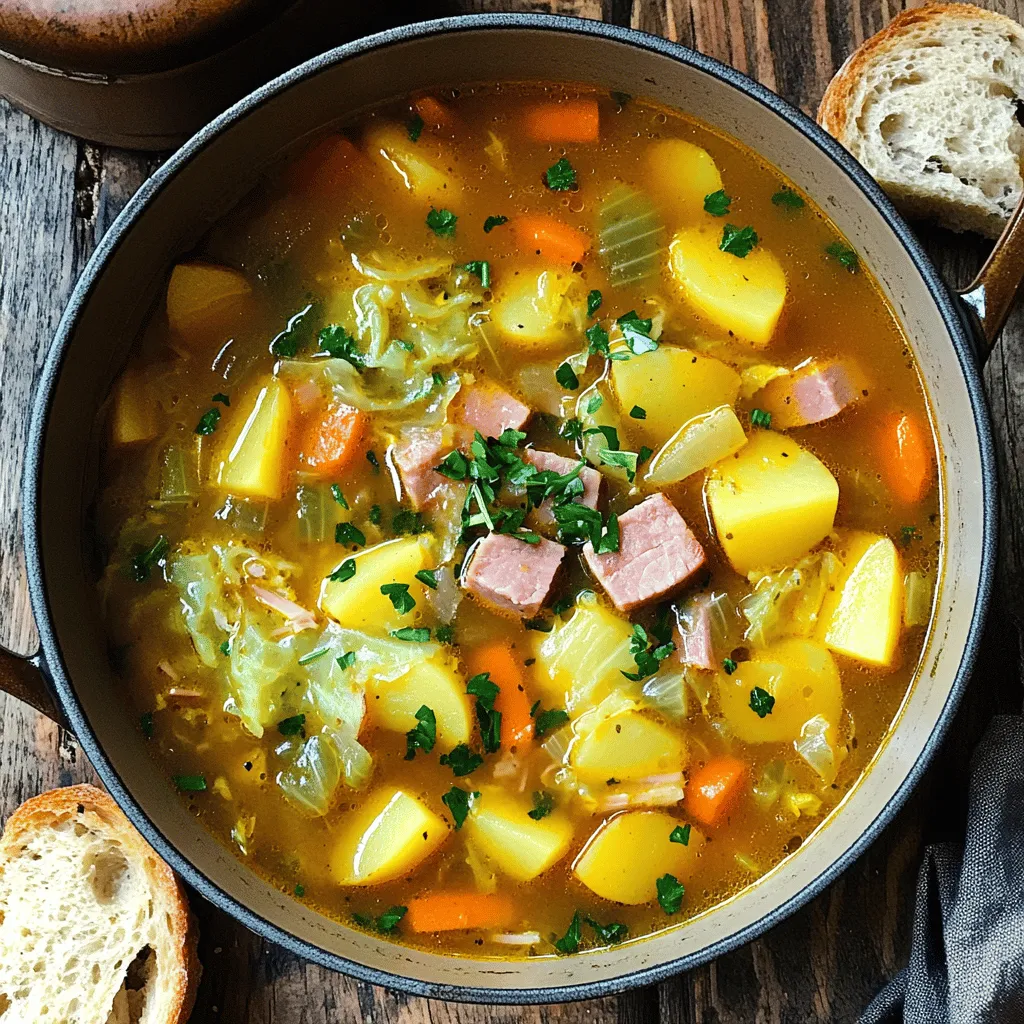 Hearty Ham Bone Soup with Potatoes and Cabbage Delight