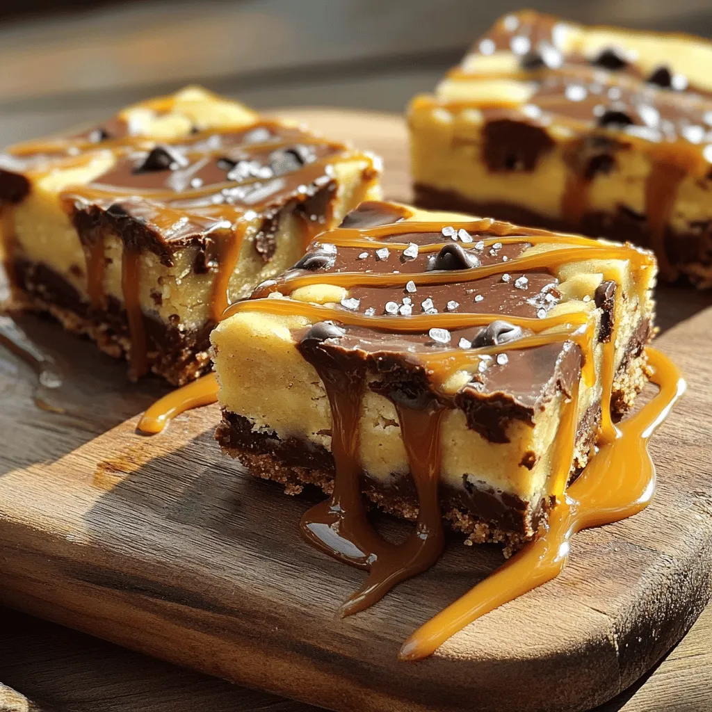 To make delicious chocolate chip caramel bars, gather these key items: - 1 cup unsalted butter, softened - 1 cup brown sugar, packed - 1/2 cup granulated sugar - 2 large eggs - 2 teaspoons vanilla extract - 2 1/2 cups all-purpose flour - 1 teaspoon baking soda - 1/2 teaspoon salt - 1 cup semi-sweet chocolate chips - 1 cup caramel sauce (store-bought or homemade) - Sea salt for sprinkling
