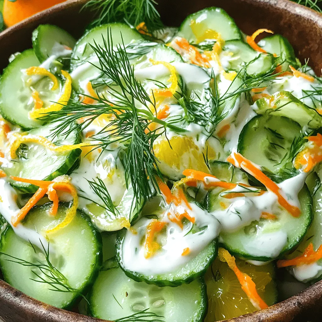 - 2 large cucumbers, sliced thinly - 2 large carrots, grated - 1 cup Greek yogurt - 2 tablespoons mayonnaise
