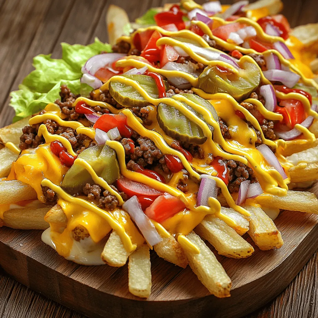 Cheeseburger loaded fries mix two great snacks: fries and cheeseburgers. This dish puts a twist on classic fries. You top them with seasoned beef, melted cheese, and fresh toppings. It