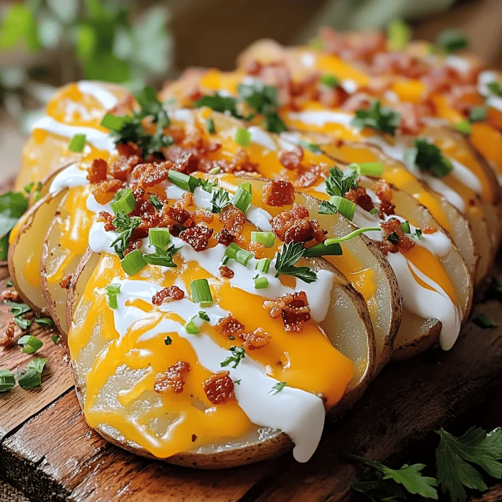 To make loaded potato slices, you need a few key ingredients. The base of the dish is four medium-sized russet potatoes. These potatoes are great for their texture and flavor. You also need one cup of shredded cheddar cheese. This cheese will melt beautifully on top. Crispy bacon bits add a savory crunch. You can use cooked and crumbled tempeh for a vegetarian twist.