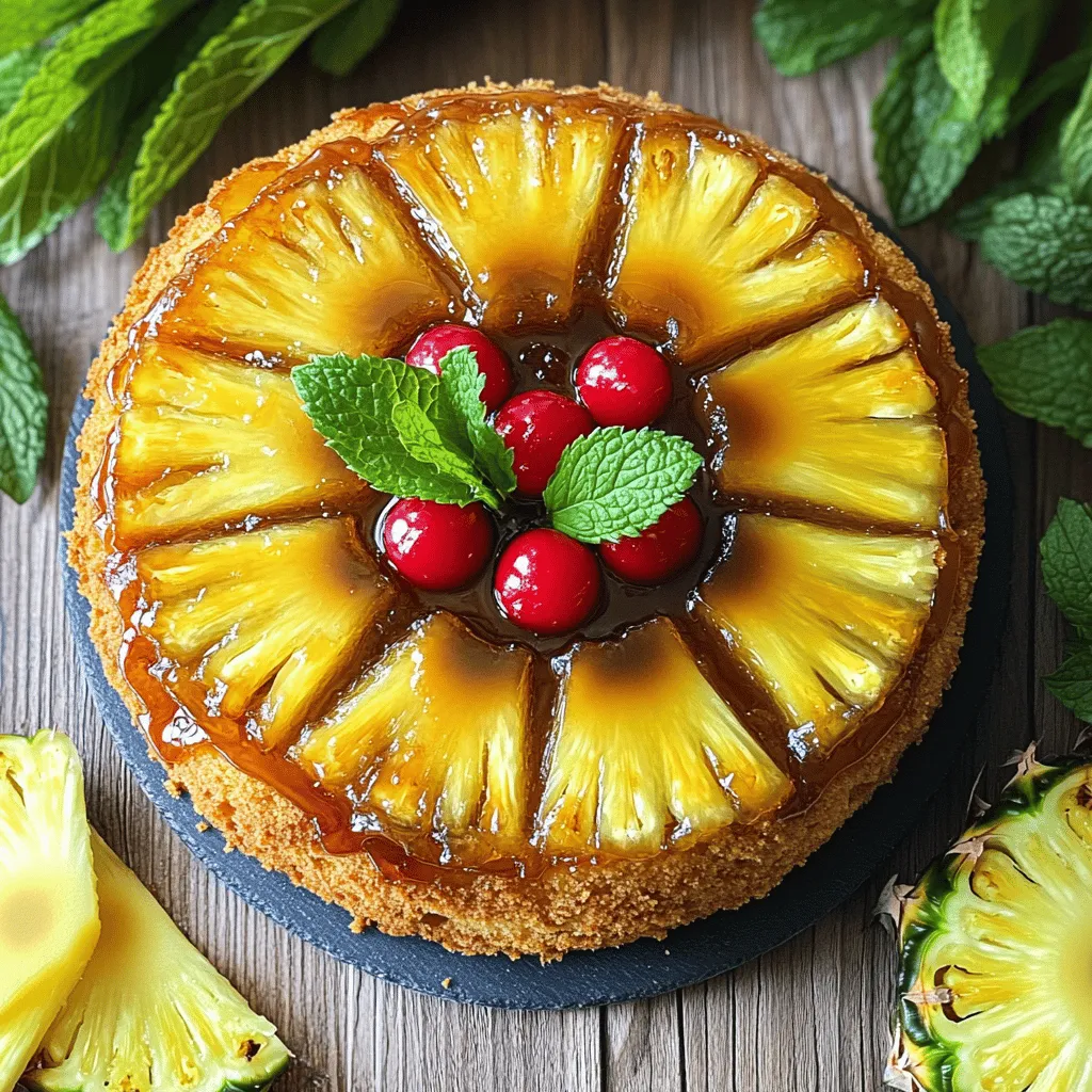 - 1 can (20 oz) sliced pineapple in juice, drained (reserve juice) - 1/2 cup unsalted butter - 3/4 cup brown sugar - 1/2 cup granulated sugar - 1 teaspoon vanilla extract - 2 large eggs - 1 1/2 cups all-purpose flour - 2 teaspoons baking powder - 1/2 teaspoon baking soda - 1/4 teaspoon salt - 1/2 cup pineapple juice (reserved from canned pineapple) - 1/4 cup milk - Maraschino cherries (for decoration)