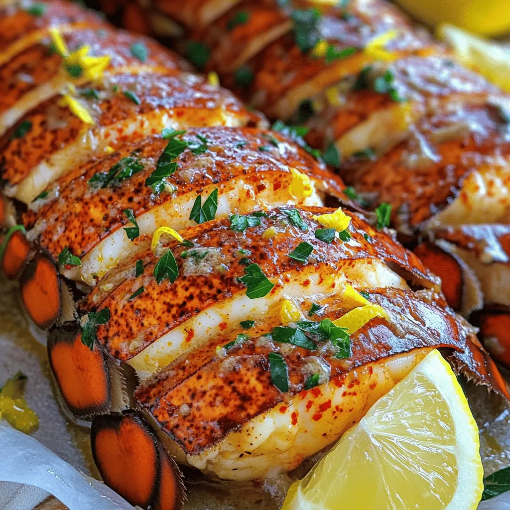 - 2 lobster tails - 4 tablespoons unsalted butter - 4 cloves garlic, minced - 1/2 cup heavy cream - 1/2 teaspoon paprika - 1/2 teaspoon lemon zest - Salt and pepper to taste - 2 tablespoons fresh parsley, chopped - Lemon wedges for serving