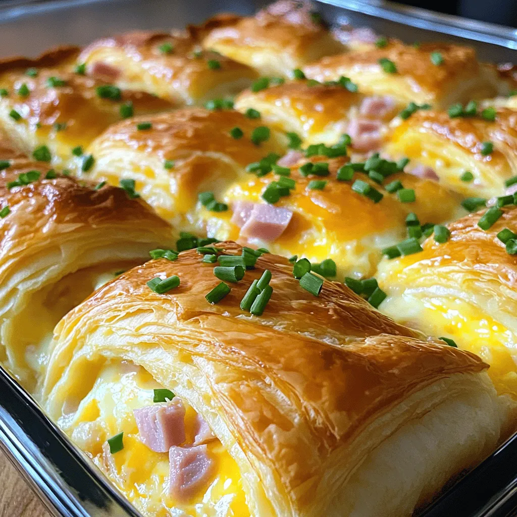 - 6 large buttery croissants, cut into quarters - 1 cup diced ham - 1 cup shredded sharp cheddar cheese - ½ cup shredded mozzarella cheese