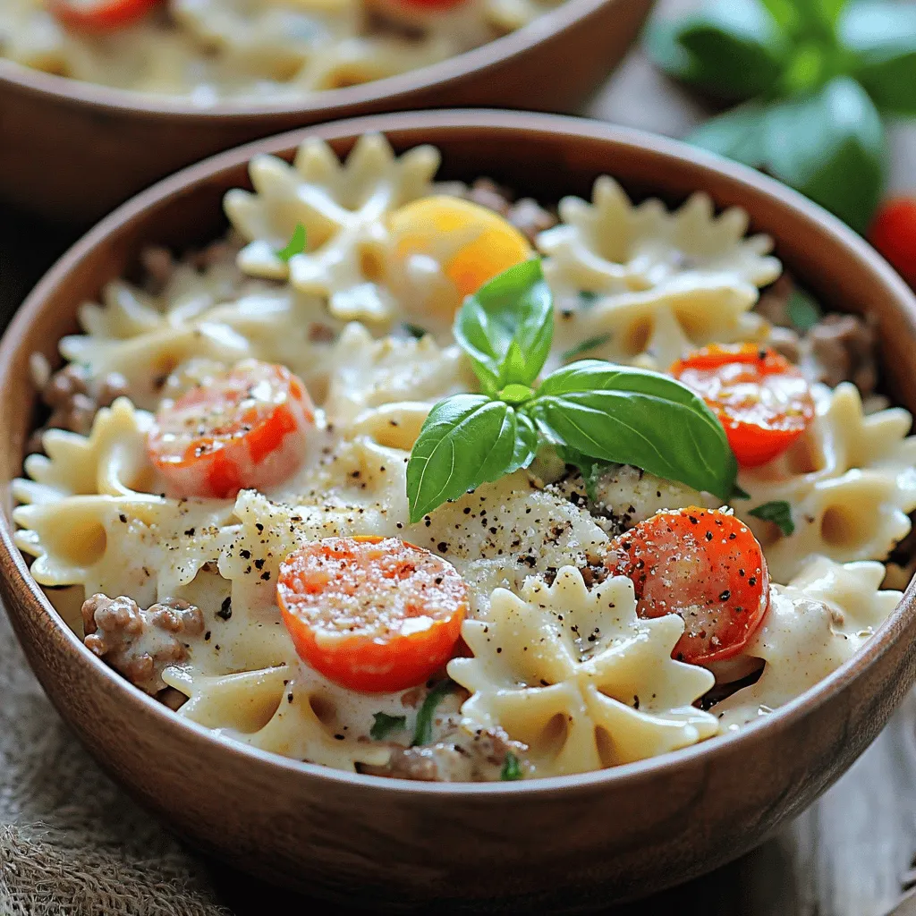 Creamy Garlic Parmesan Bowtie Pasta with Beef Delight