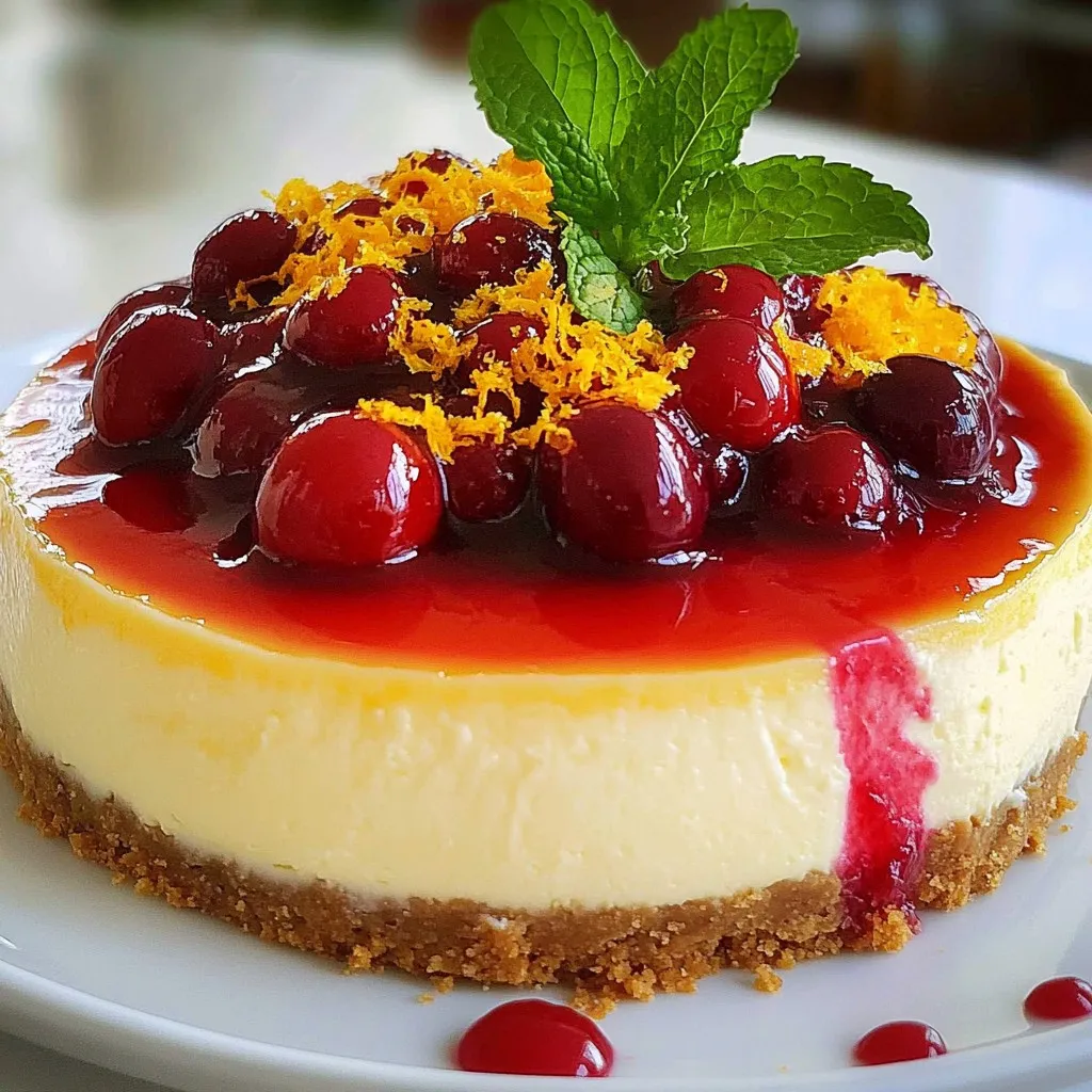 Delicious Orange Ricotta Cheesecake with Cranberry Sauce