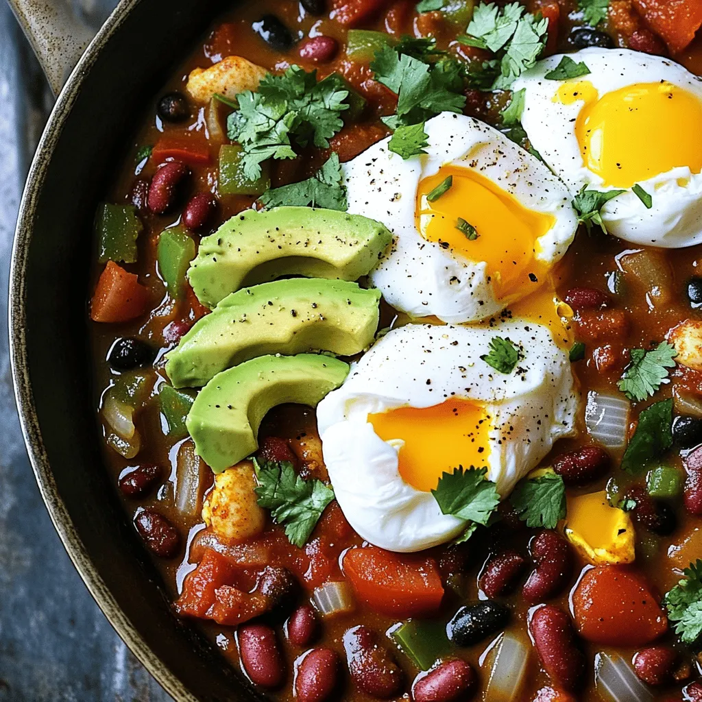 When making breakfast chili and eggs, a few ingredients shine. First, beans are vital. They add protein and fiber. I like using kidney beans and black beans. They offer rich flavors and textures for a hearty breakfast.