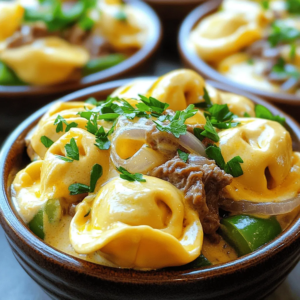 For a delicious savory cheesesteak tortellini, you need key ingredients. Start with cheese tortellini. You can choose fresh or frozen. Both work well in this dish. The beef is next, and thinly sliced steak is best. Sirloin or ribeye will give great flavor.