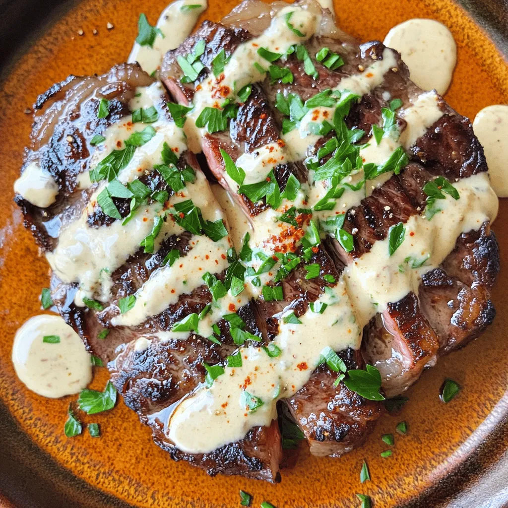 Cast Iron Bavette Steak with Rich Whiskey Garlic Sauce