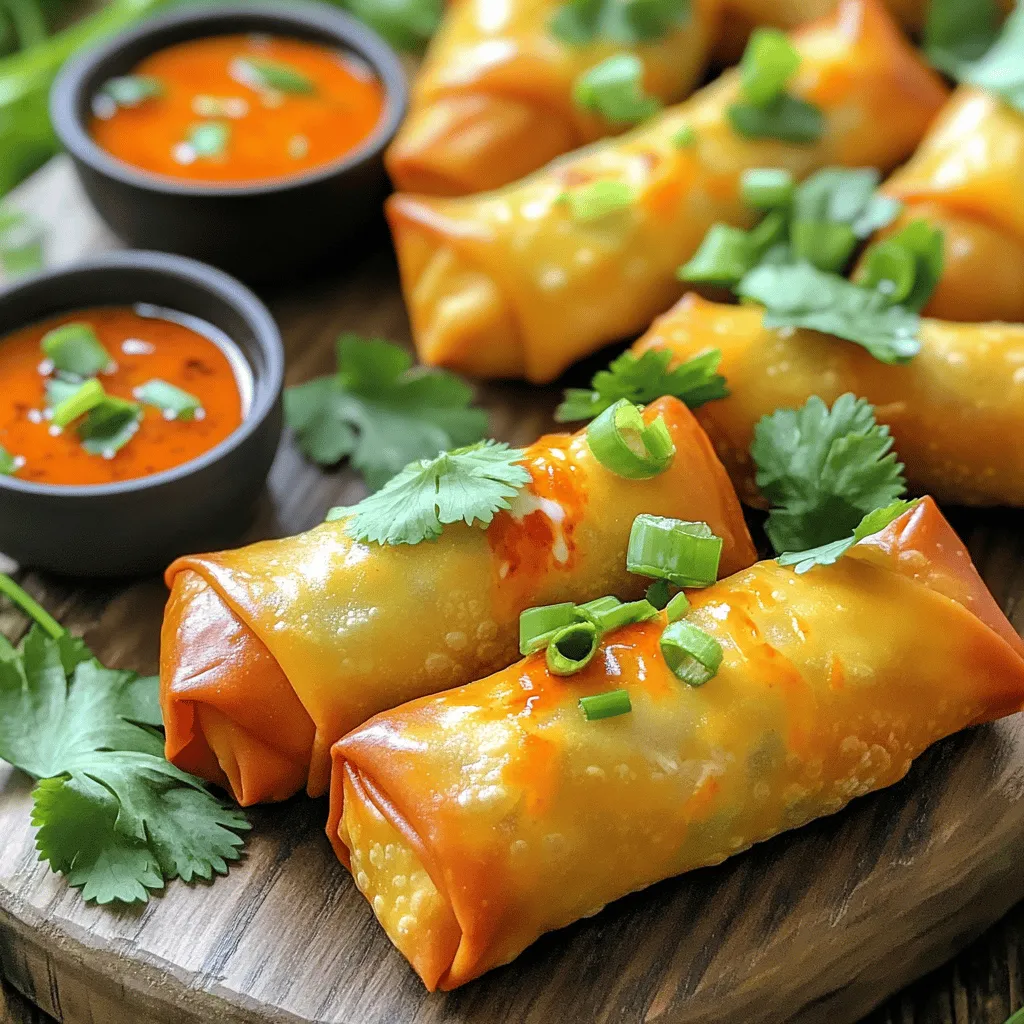 To make buffalo chicken egg rolls, gather a few key ingredients. You need cooked chicken, buffalo sauce, cream cheese, cheddar cheese, green onions, and egg roll wrappers. This mix creates a rich filling that brings flavor and fun.
