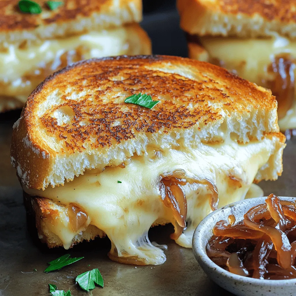 - 4 cups yellow onions, thinly sliced - 2 tablespoons butter - 1 tablespoon olive oil - 1 teaspoon sugar - 8 slices of sourdough or whole grain bread - 2 cups Gruyère cheese, shredded - 1 cup sharp cheddar cheese, shredded